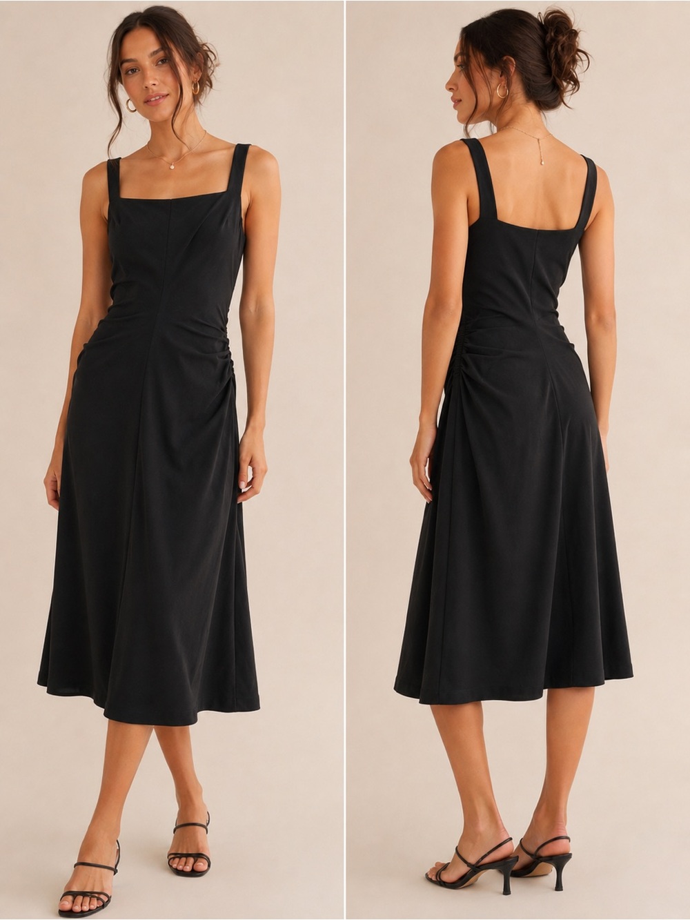 Maeve by Anthropologie Black Tank A-Line Dress Rucched Sides Formal Occasion C